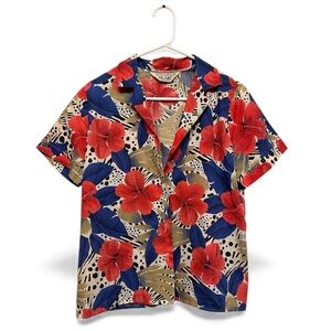 Vintage 80’s/90’s Blair Red and Blue Floral Casual Button Down Shirt